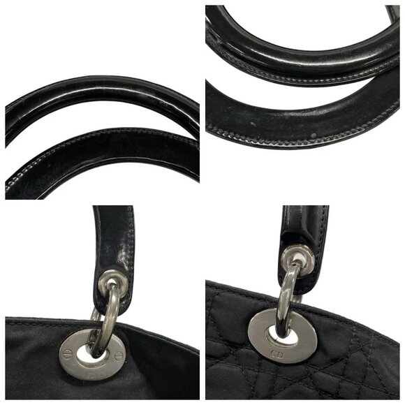DIOR/ChristianDior Cannage Stitch-Black Nylon PatentLeather Tote Bag 606-072125 - Picture 7 of 14